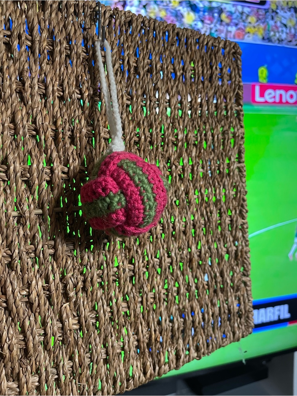 world Cap Handmade Crochet Cat Toy - Pink & Olive